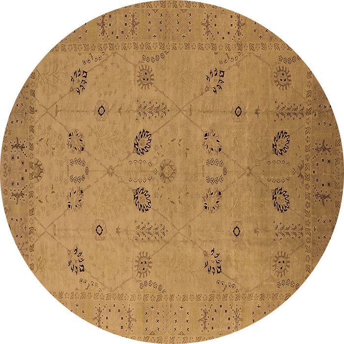 Round Machine Washable Oriental Brown Traditional Rug, wshurb610brn