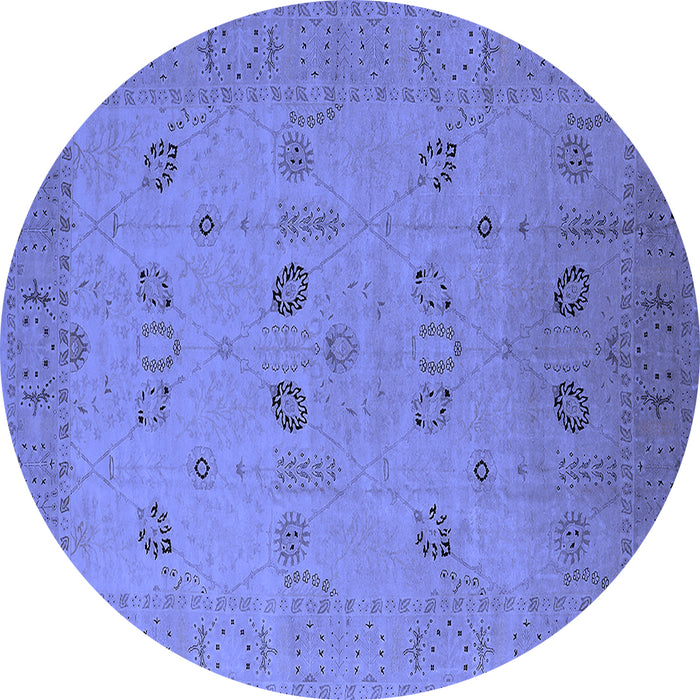 Round Machine Washable Oriental Blue Traditional Rug, wshurb610blu