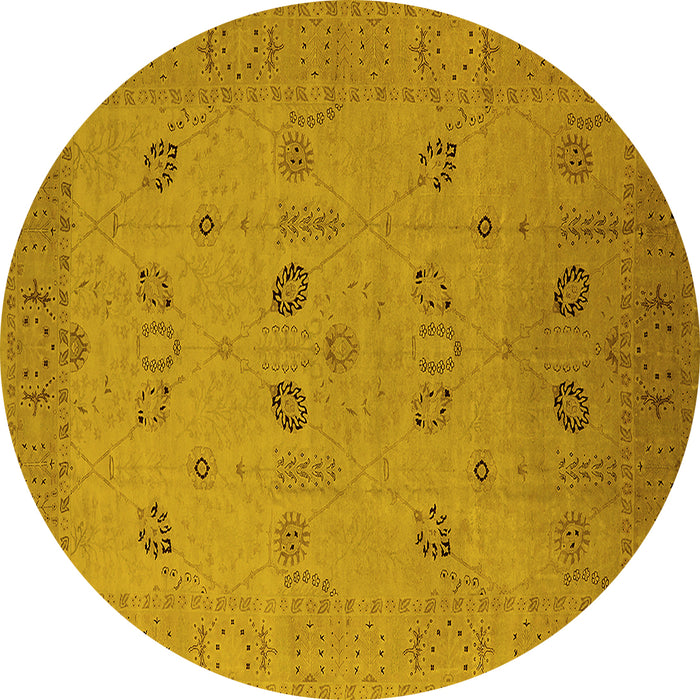 Round Oriental Yellow Traditional Rug, urb610yw