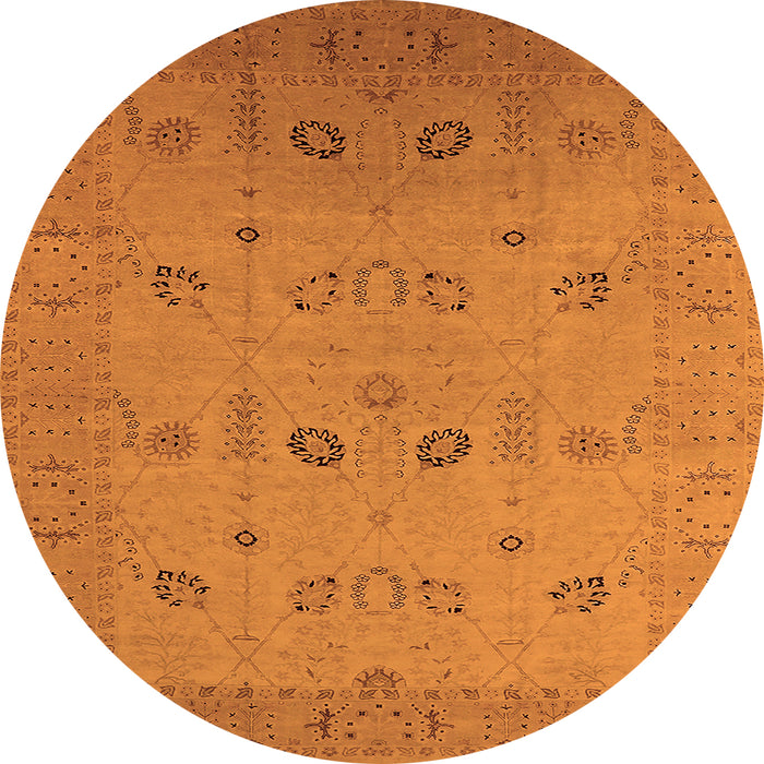 Round Machine Washable Oriental Orange Traditional Area Rugs, wshurb610org