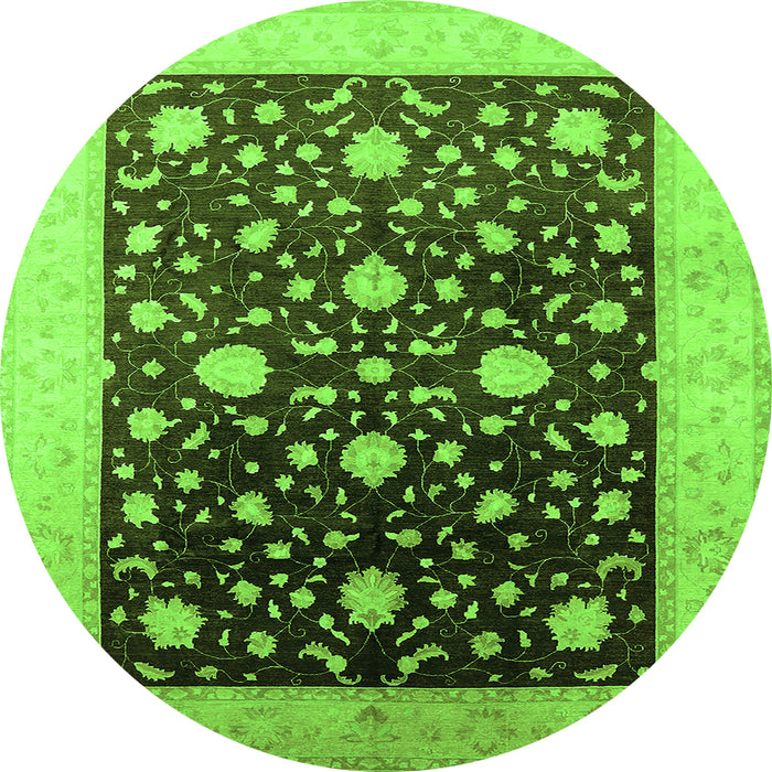 Round Oriental Green Traditional Rug, urb611grn