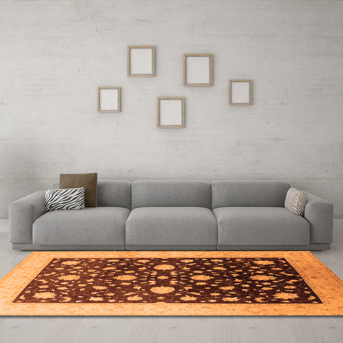 Machine Washable Oriental Orange Traditional Area Rugs in a Living Room, wshurb611org