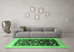 Machine Washable Oriental Emerald Green Traditional Area Rugs in a Living Room,, wshurb611emgrn