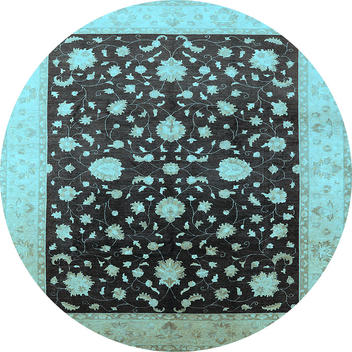 Round Oriental Light Blue Traditional Rug, urb611lblu