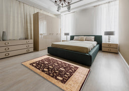 Mid-Century Modern Red Brown Oriental Rug in a Bedroom, urb611