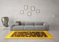 Machine Washable Oriental Yellow Traditional Rug, wshurb611yw