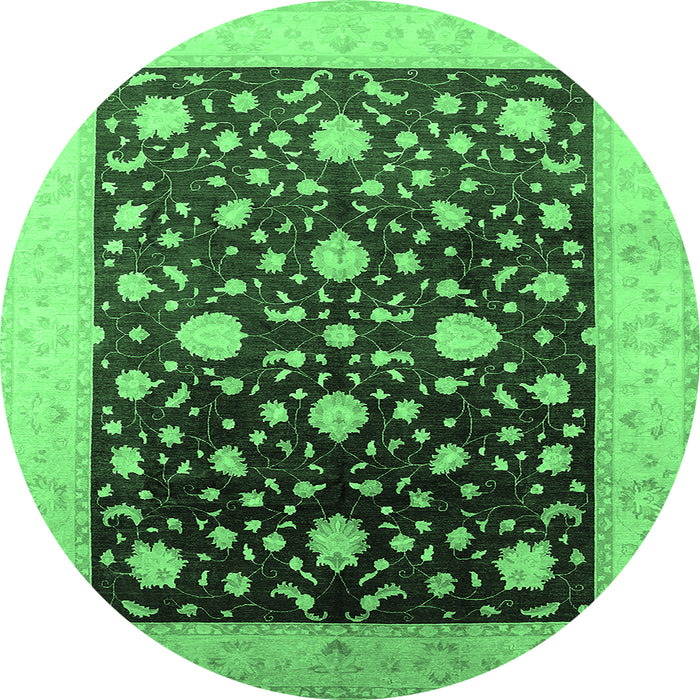 Round Machine Washable Oriental Emerald Green Traditional Area Rugs, wshurb611emgrn