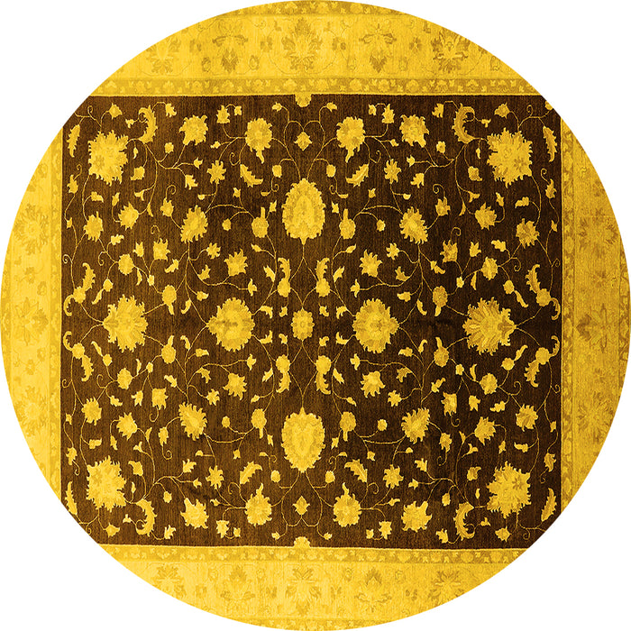 Round Oriental Yellow Traditional Rug, urb611yw