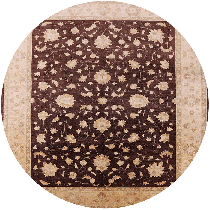 Round Mid-Century Modern Red Brown Oriental Rug, urb611