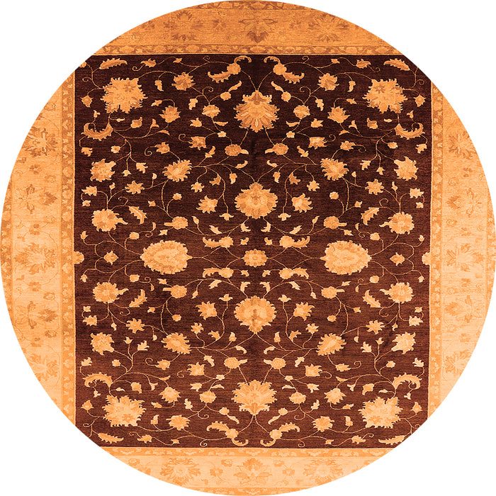 Round Oriental Orange Traditional Rug, urb611org