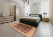 Mid-Century Modern Brown Sand Brown Oriental Rug in a Bedroom, urb612