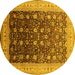 Round Machine Washable Oriental Yellow Traditional Rug, wshurb612yw