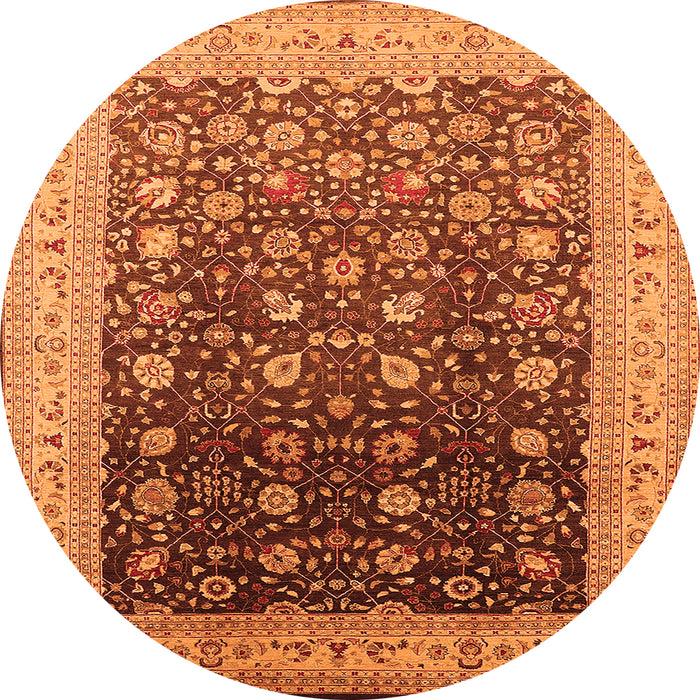 Round Machine Washable Oriental Orange Traditional Area Rugs, wshurb612org