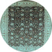 Round Machine Washable Oriental Light Blue Traditional Rug, wshurb612lblu