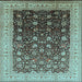 Square Machine Washable Oriental Light Blue Traditional Rug, wshurb612lblu