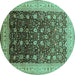 Round Oriental Turquoise Traditional Rug, urb612turq