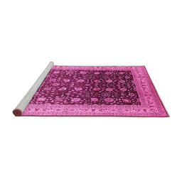 Sideview of Machine Washable Oriental Pink Traditional Rug, wshurb612pnk