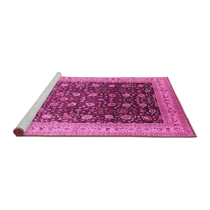 Sideview of Machine Washable Oriental Pink Traditional Rug, wshurb612pnk