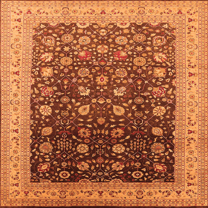 Square Machine Washable Oriental Orange Traditional Area Rugs, wshurb612org