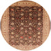 Round Mid-Century Modern Brown Sand Brown Oriental Rug, urb612