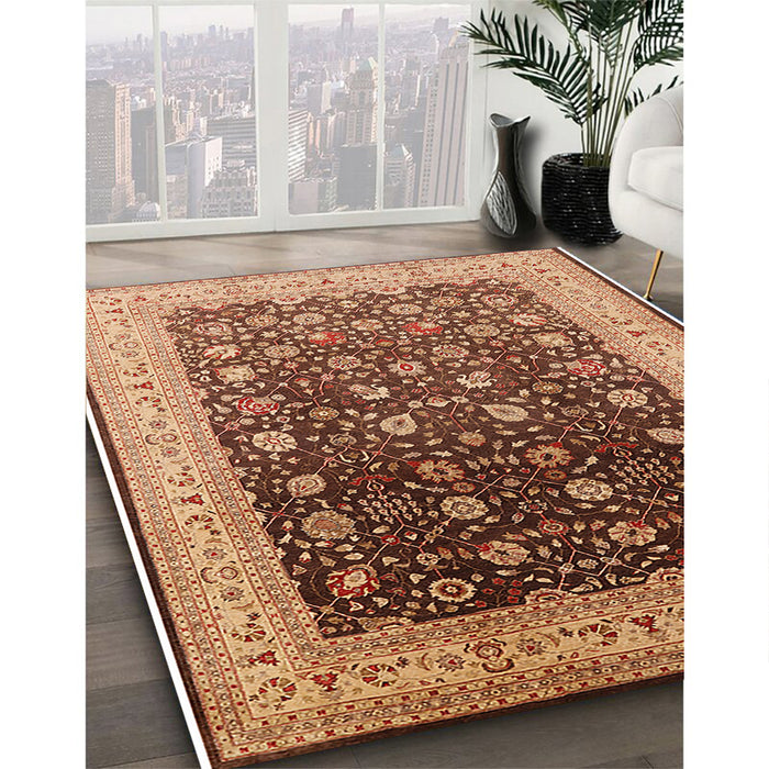 Mid-Century Modern Brown Sand Brown Oriental Rug in Family Room, urb612
