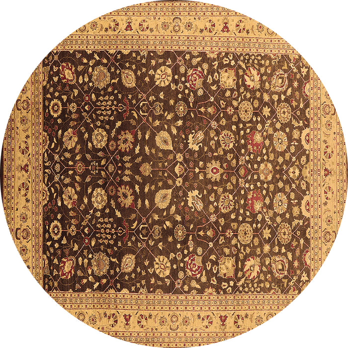 Round Machine Washable Oriental Brown Traditional Rug, wshurb612brn