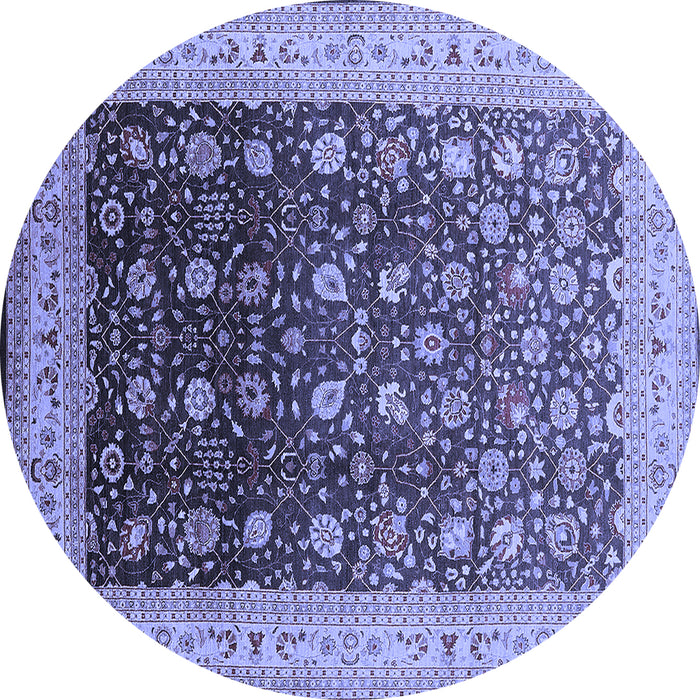 Round Machine Washable Oriental Blue Traditional Rug, wshurb612blu