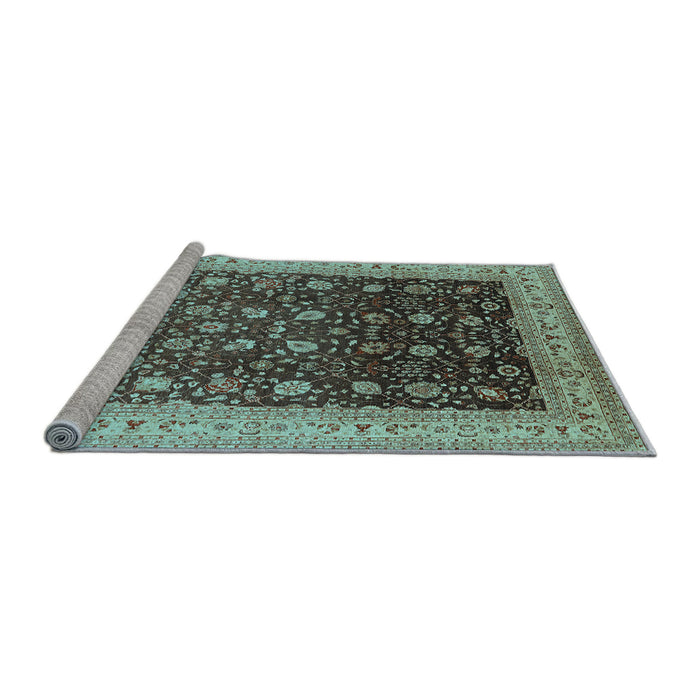 Sideview of Machine Washable Oriental Light Blue Traditional Rug, wshurb612lblu