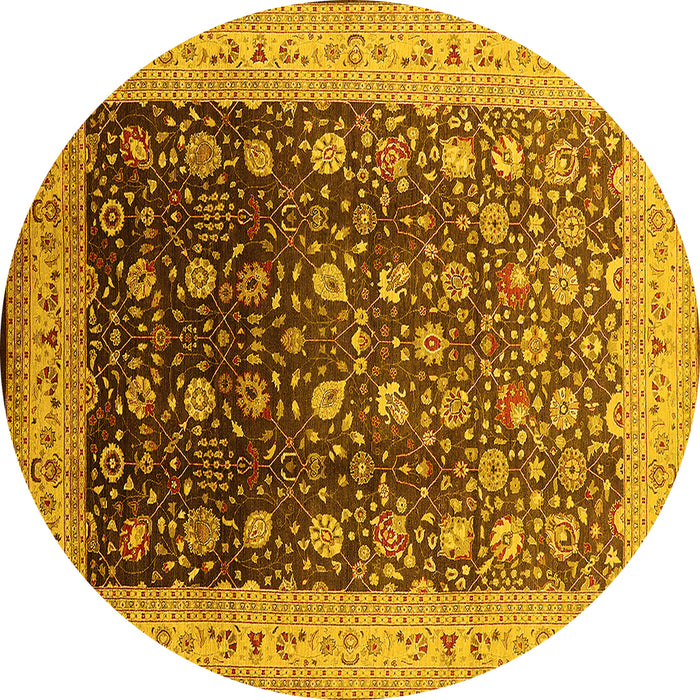 Round Oriental Yellow Traditional Rug, urb612yw