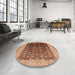 Round Mid-Century Modern Brown Sand Brown Oriental Rug in a Office, urb612