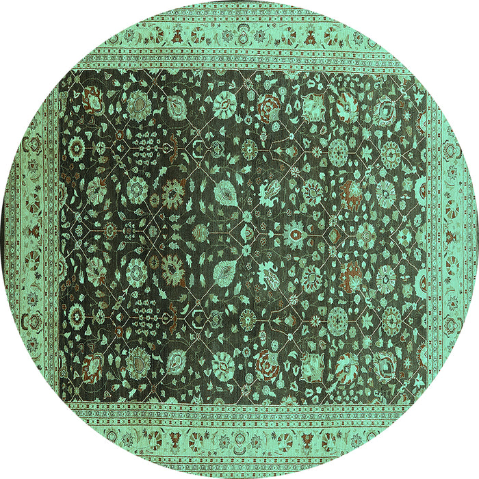 Round Machine Washable Oriental Turquoise Traditional Area Rugs, wshurb612turq