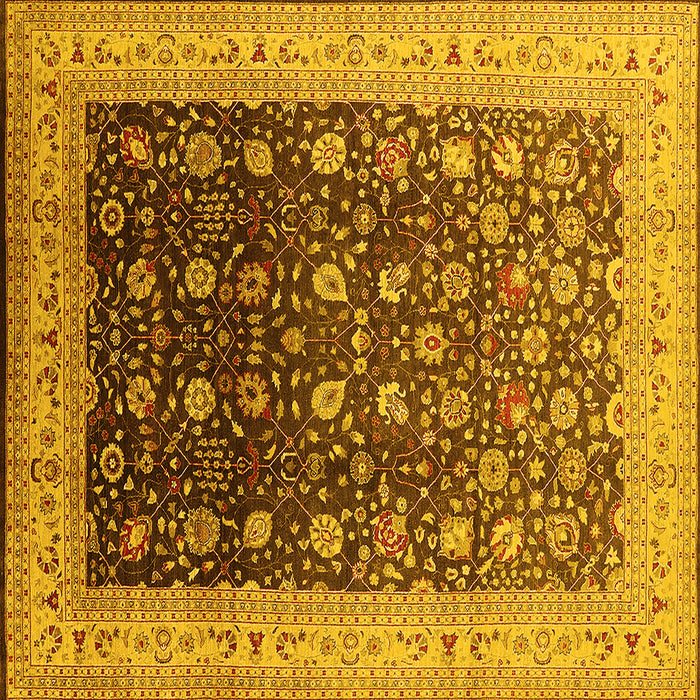 Square Machine Washable Oriental Yellow Traditional Rug, wshurb612yw