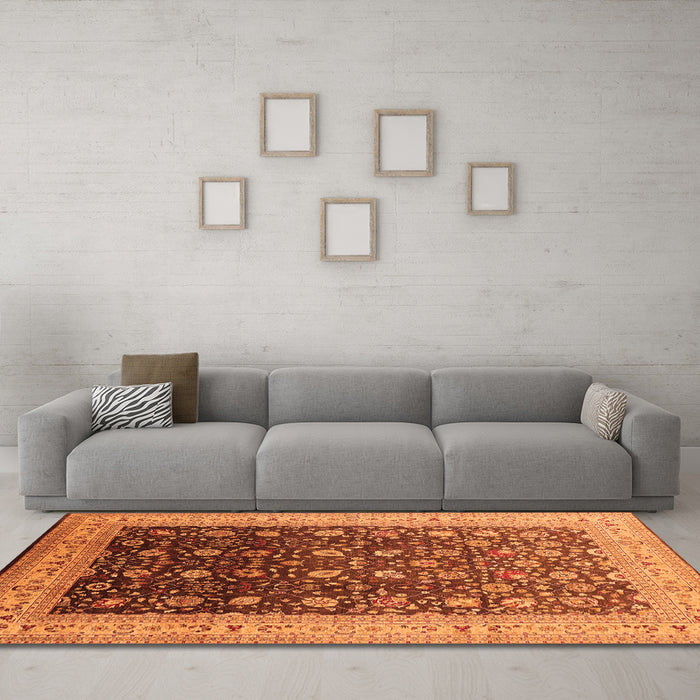 Machine Washable Oriental Orange Traditional Area Rugs in a Living Room, wshurb612org