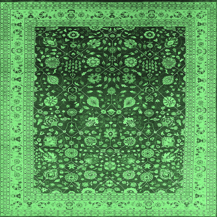 Square Machine Washable Oriental Emerald Green Traditional Area Rugs, wshurb612emgrn