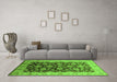 Machine Washable Oriental Green Traditional Area Rugs in a Living Room,, wshurb613grn