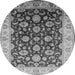 Round Machine Washable Oriental Gray Traditional Rug, wshurb613gry