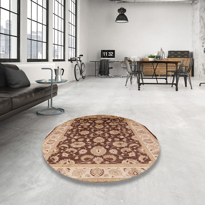 Round Machine Washable Industrial Modern Sandy Brown Rug in a Office, wshurb613