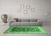 Machine Washable Oriental Emerald Green Traditional Area Rugs in a Living Room,, wshurb613emgrn