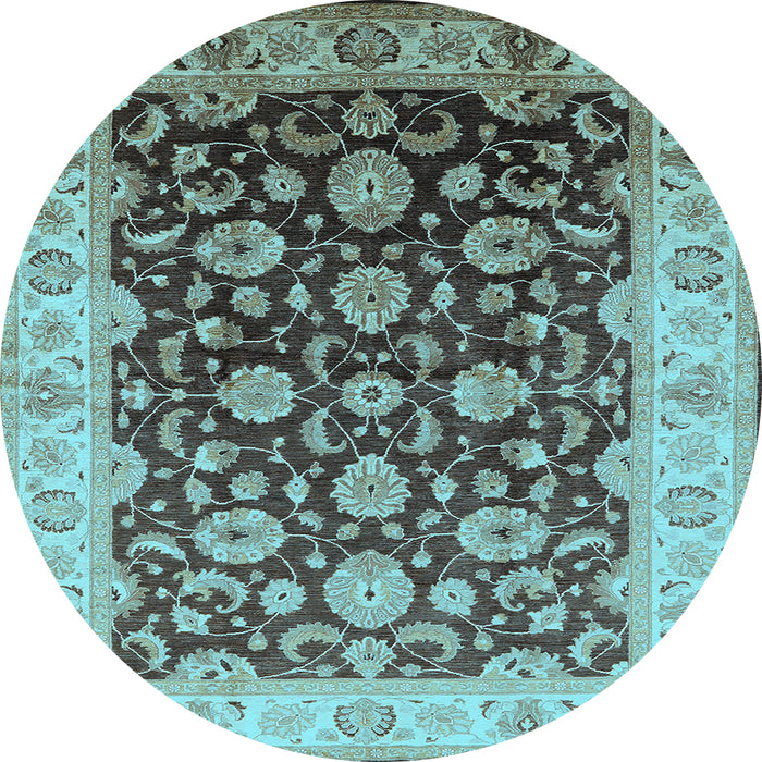 Round Oriental Light Blue Traditional Rug, urb613lblu