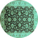 Round Machine Washable Oriental Turquoise Traditional Area Rugs, wshurb613turq