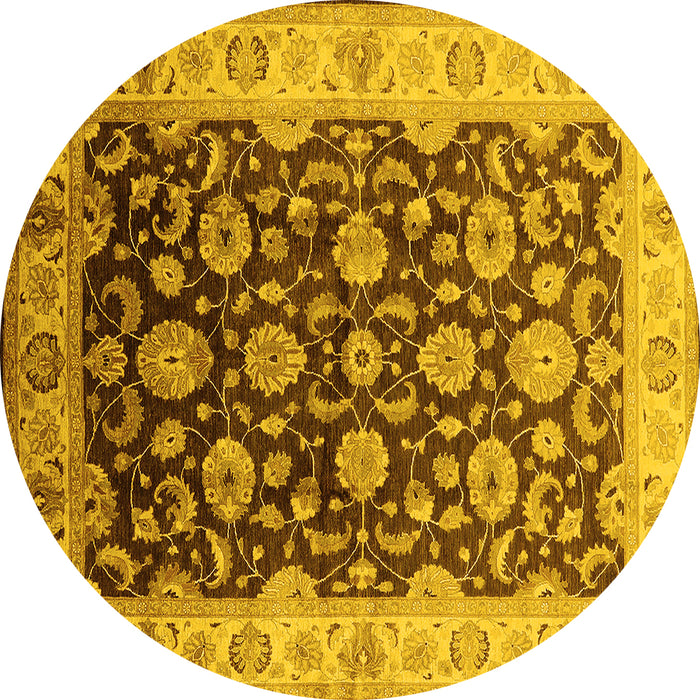 Round Machine Washable Oriental Yellow Traditional Rug, wshurb613yw