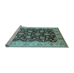 Sideview of Machine Washable Oriental Light Blue Traditional Rug, wshurb613lblu