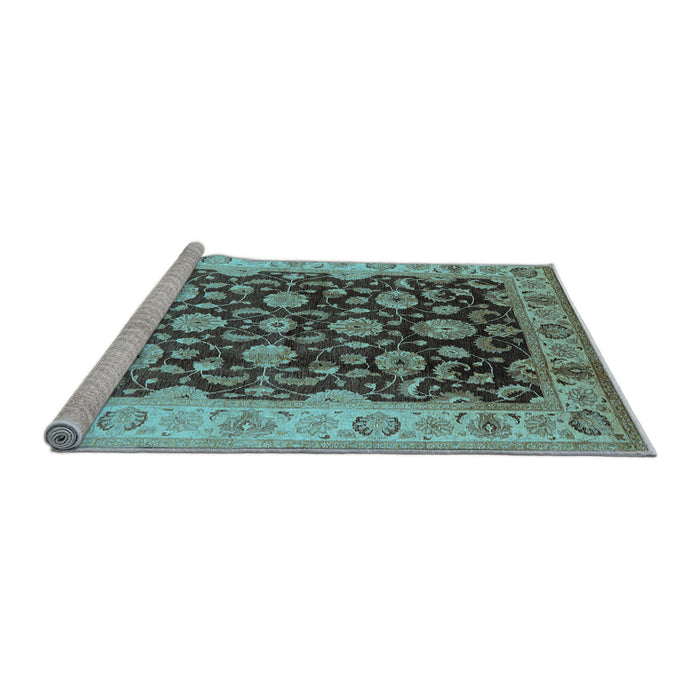 Sideview of Machine Washable Oriental Light Blue Traditional Rug, wshurb613lblu