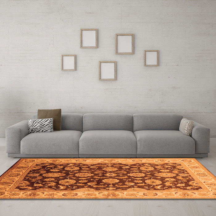 Machine Washable Oriental Orange Traditional Area Rugs in a Living Room, wshurb613org