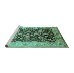 Sideview of Machine Washable Oriental Turquoise Traditional Area Rugs, wshurb613turq