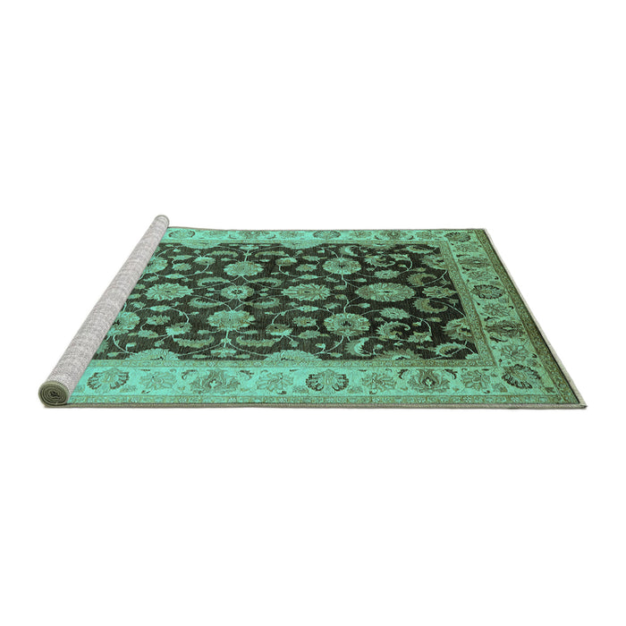 Sideview of Machine Washable Oriental Turquoise Traditional Area Rugs, wshurb613turq