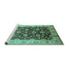 Sideview of Machine Washable Oriental Turquoise Traditional Area Rugs, wshurb613turq