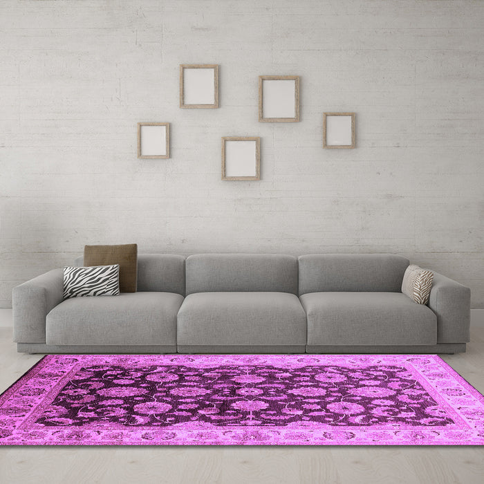 Machine Washable Oriental Purple Traditional Area Rugs in a Living Room, wshurb613pur