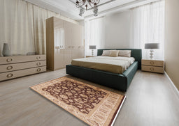 Mid-Century Modern Sandy Brown Oriental Rug in a Bedroom, urb613
