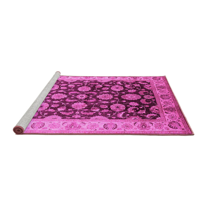 Sideview of Machine Washable Oriental Pink Traditional Rug, wshurb613pnk